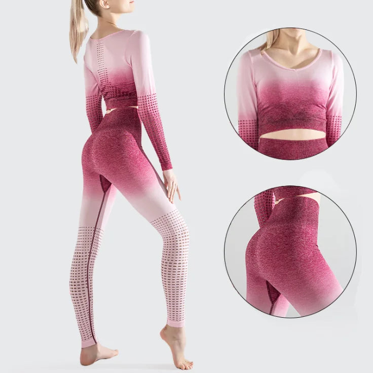 Women's Yoga Running Trousers Leggings + Women's Top Fitness Set Yoga Suit Sport