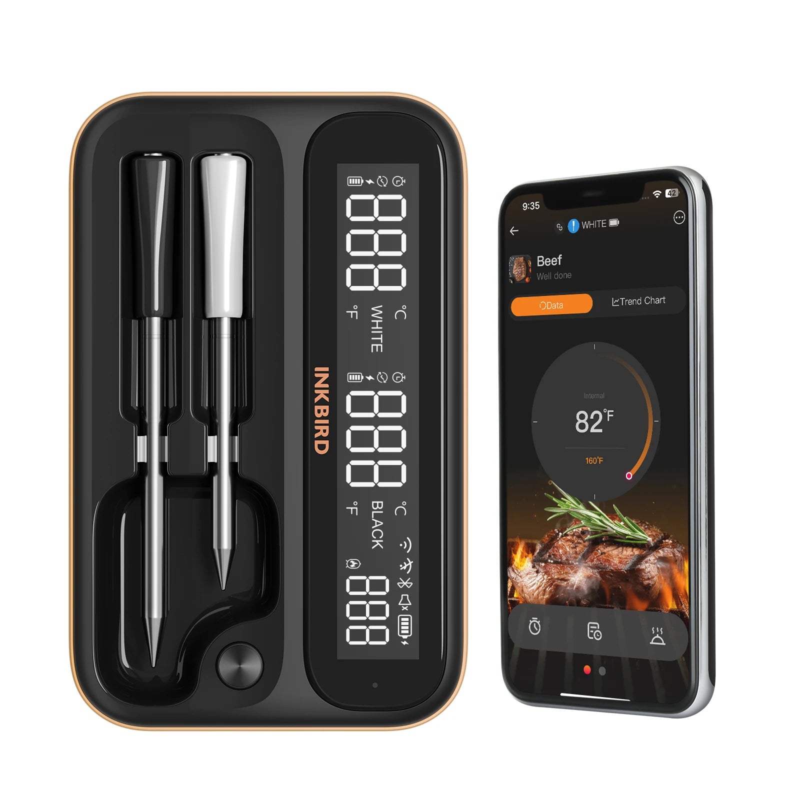 INKBIRD INT-12-BW Dual Mode Wireless BBQ Thermometer for Everyday Cooking Grilling Barbecuing Smoking