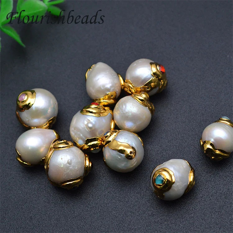 Natural Freshwater Pearl Gold Plating Colorful Stone Freeform Big Size Waterdrop Shape Loose Pearl Beads for Jewelry Making