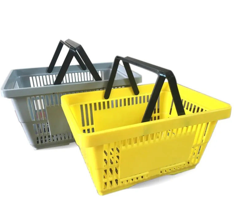 20 L Blue & Red Plastic Shopping Basket with 2 Handles PP Material Nestable & Eco-Friendly for Supermarket and Market Use