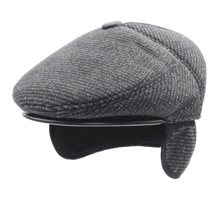 Men Winter Warm Newsboy Ivy Hat Cap Gatsby Earmuff Flat  Driving Thick Beret Hat With Foldable Ear Flaps