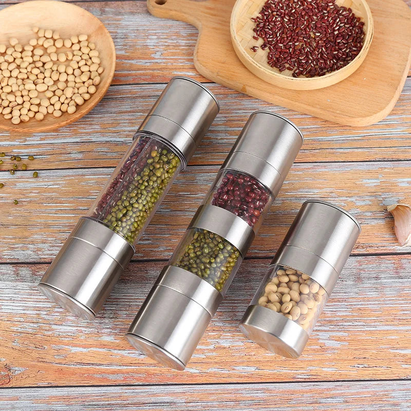 Wholesale Household 2 in 1 Black Pepper Seasoning Jar Manual Stainless Steel Grinding Glass Bottle Salt and Pepper Grinder