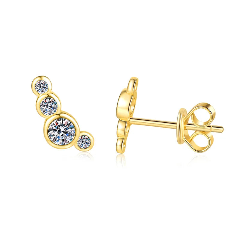 100% 925 Silver 0.32CTW Moissanite Jewelry D Color Bezel Setting Women's Climber Earring Piercing Studs Elegant Jewelry