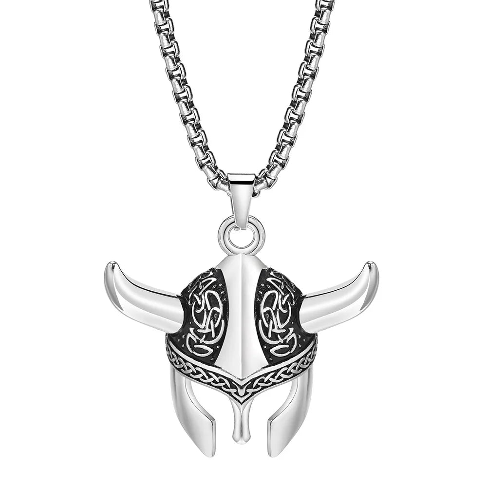 Vintage Viking Spartan Helmet Pendant Necklace for Men Stainless Steel for Gift Occasions