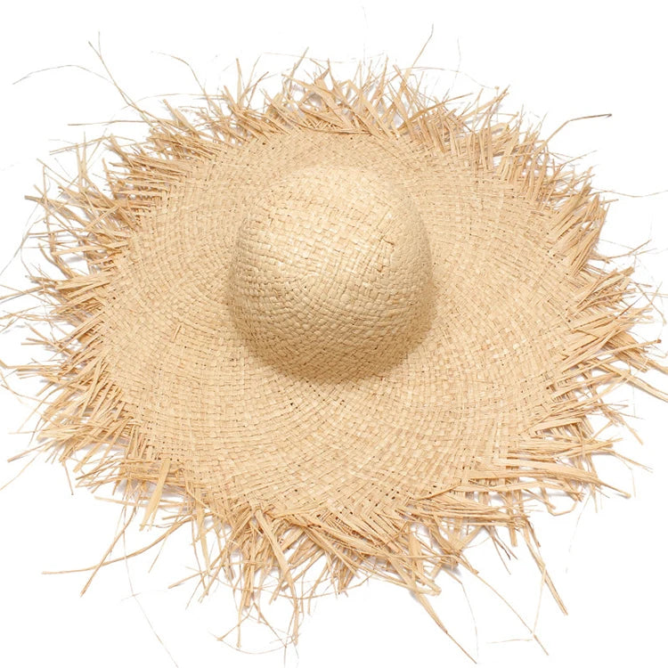 Stock Women Raffia Straw Hat Large Wide Rough Brim Floppy Straw Hat Beach Summer Sun Visor Broad Brim Hat