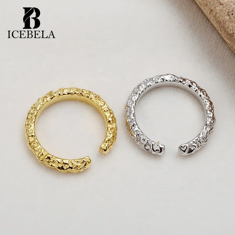 ICEBELA Original Design Minimalist 925 Sterling Silver Ring Niche Girls Ringent Adjustable Tin Paper Texture Ring