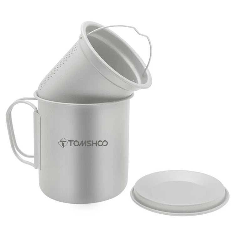 TOMSHOO Outdoor 450ml Titanium Cup Camping Water Cup Titanium Picnic Mug with Lid and Tea Filter