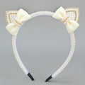 CN Fashion Cute Beige Ear Crown Hairband Full Pearl Rhinestone Headband with Teeth Comfortable Soft 6Inch Girls Sweet Opp Bag