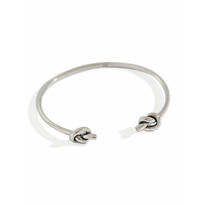 S925 Sterling Silver Personalized Vintage Double Knot One Heart Knot Minimalist Cuff Bangle