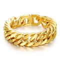 15mm Width Waterproof Stainless Steel Gold Plated Men Hip Hop Cuban Chain Bracelets Mesh Cuban Link Bracelet