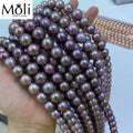 Natural Dark Purple Nice Luster Big Size 11-14mm Round Tiny Flaw Freshwater Real Pearl Strand