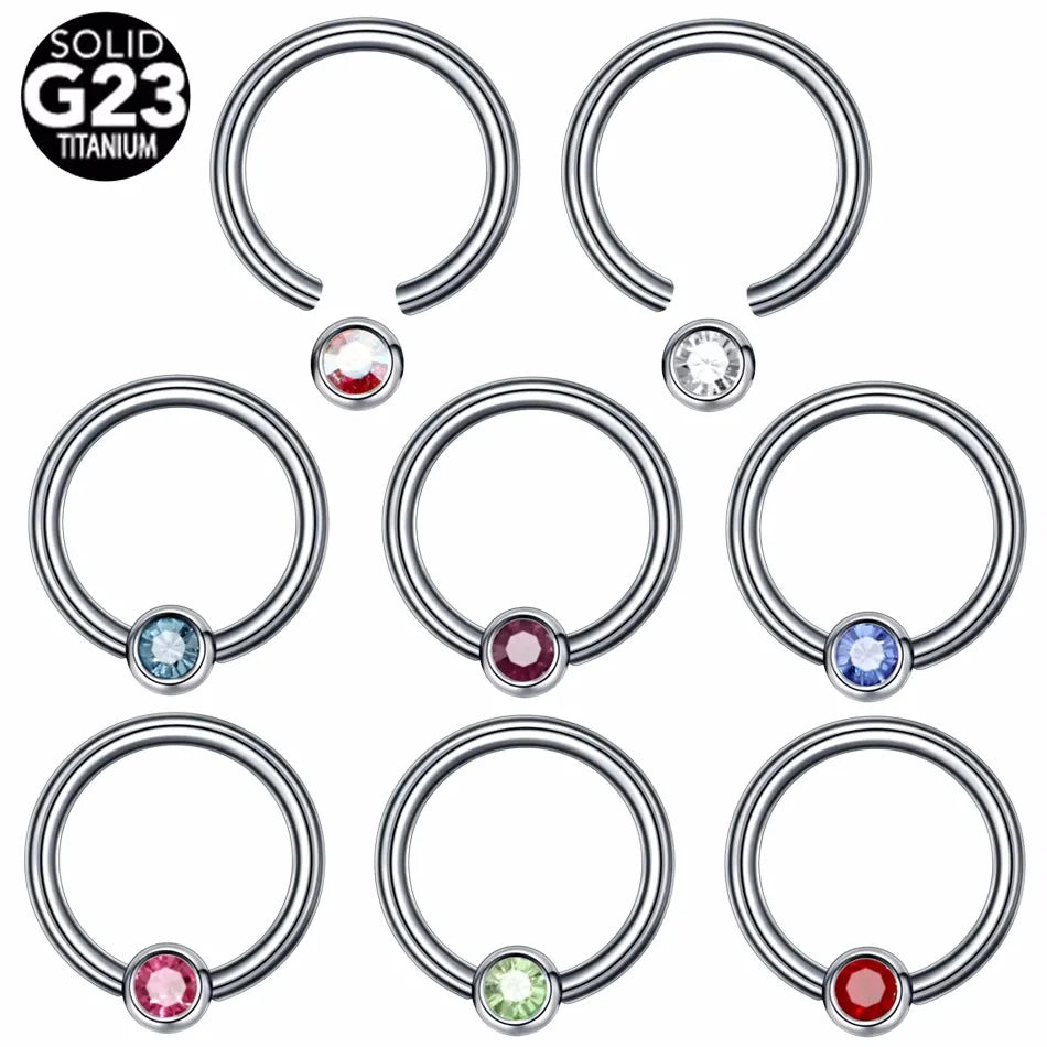 Sexy Children's G23 Titanium Segment Ring Mixed Colors Nose Lip Eyebrow Tongue Ear Ring Orthodox Captive Bead Body Zircon Gold