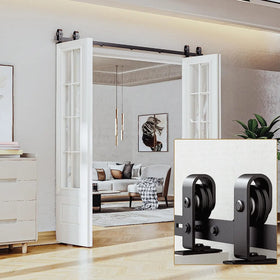 WEKIS 52'' 65'' 76'' 84'' Bi-folding Barn Door Hardware Top Mount Barn Style Roller Folding Track Kit for 4 Doors