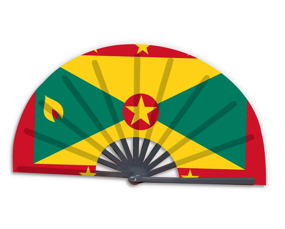2022 Wholesale Custom Printed National Country Flag Grenada Folding Bamboo Hand Held Fan