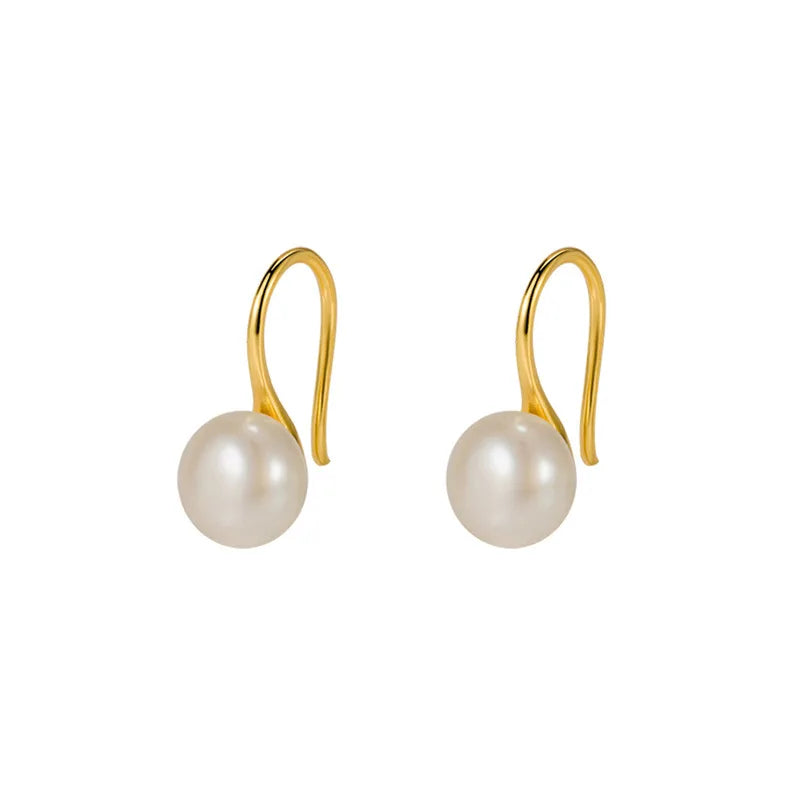 Wish Jewelry Ins Classic 18K Gold Plated Natural Pearl Drop Earrings Ins S925 Sterling Silver Freshwater Pearl Earrings