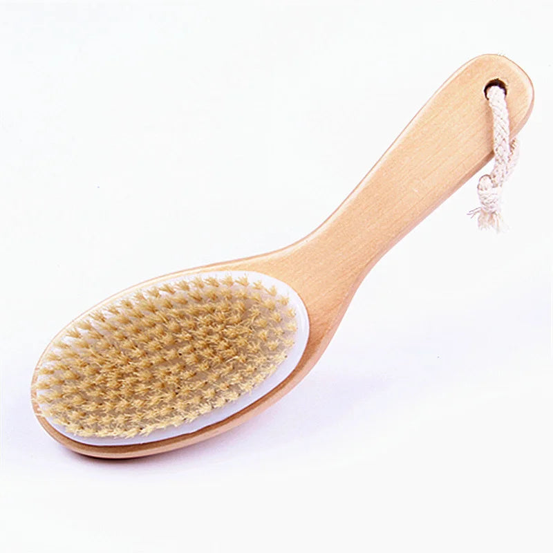 Custom logo 100% Boar Bristle Natural Dry Brush Body Brush Exfoliating  Wooden Handle