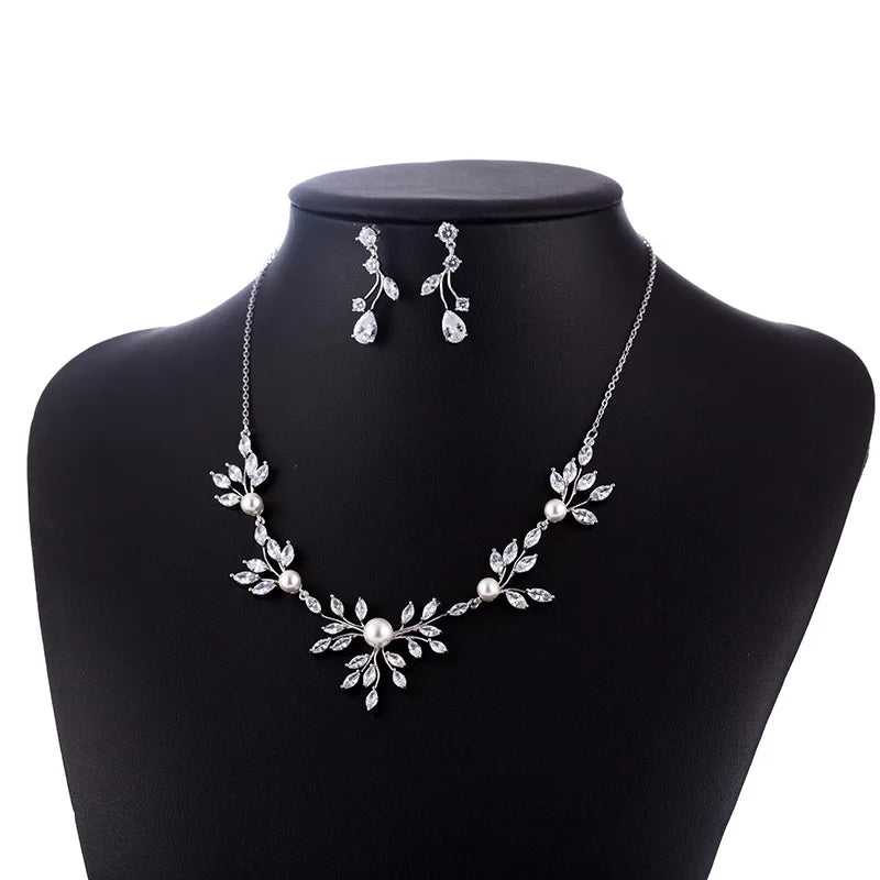 Bridal Fashion 2-Piece Vintage Korean Style Necklace Earrings Set Cubic Zircon Wedding Accessories Jewelry Sets