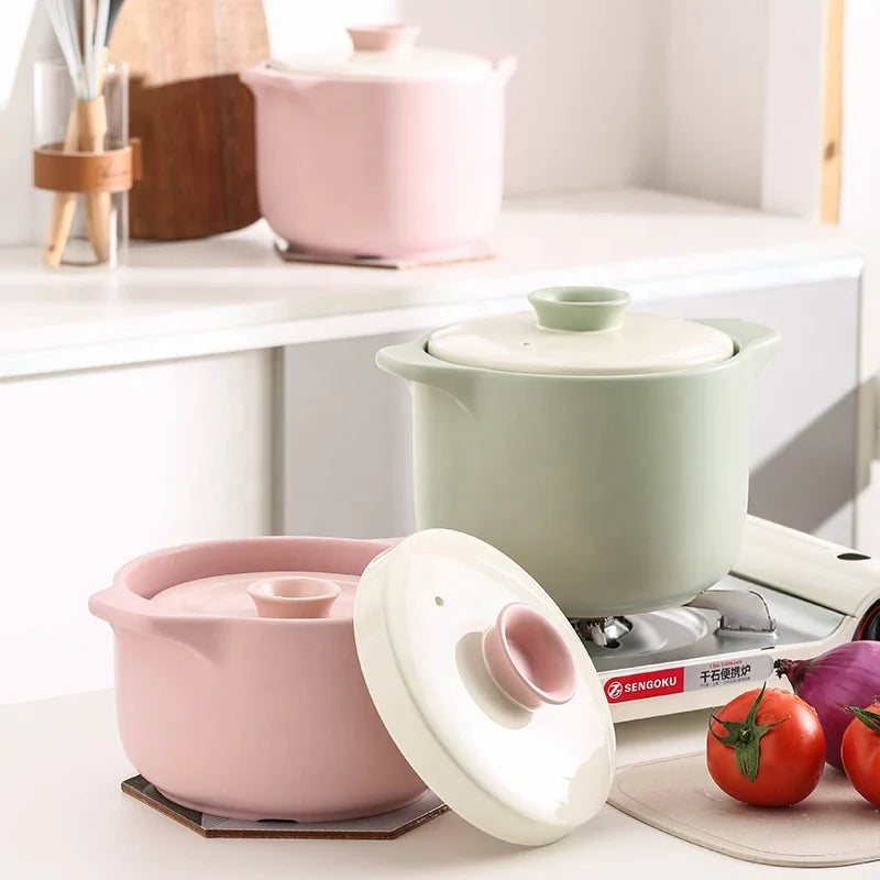 Drop Shipping Hot Sales Ceramic Casserole with Cover High Temperature Resistant Household Soup Pot Gas Macaron Casserole