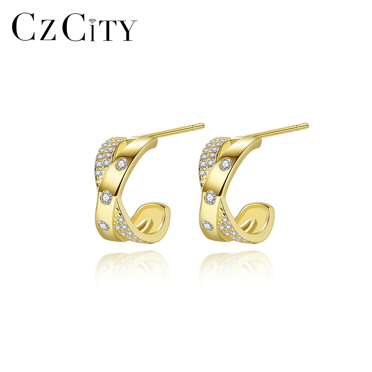 CZCITY New Jewelry Trending Erring Woman Fine Statement Hoop 14K Gold Ear Cuff Earring 925 Silver