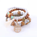 Bohemian Multi Layered Wood Bead Bracelet Rose Life Tree Tassel Bracelet for Women