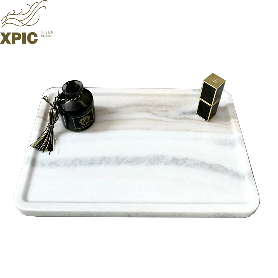 Luxury Marble Organizer Tray with Gold Handle for Jewelry Perfume and Home Decoration