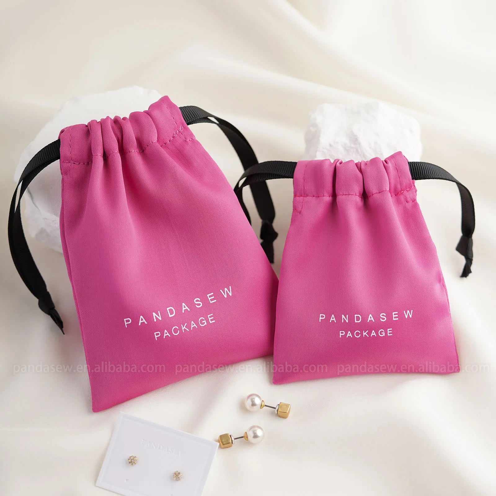 PandaSew Luxury Dense Silk Satin Drawstring Bag Pouch Wedding Favor Candy Bags