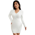 Long Sleeve Autumn and Winter Simple White Bodycon Dress