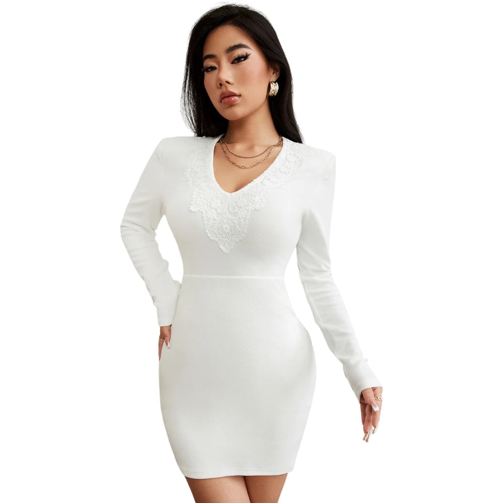 Long Sleeve Autumn and Winter Simple White Bodycon Dress