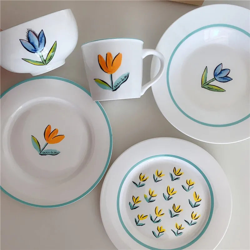 Korean Ins Small Fresh Tulip Breakfast Plate Afternoon Tea Dessert Cake Plate