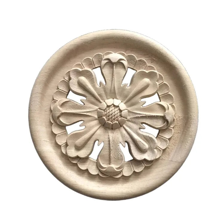 European Style Large round Flower Unfinished Wood Appliques Onlays for Furniture Decoration for Living Room and Outdoor Use