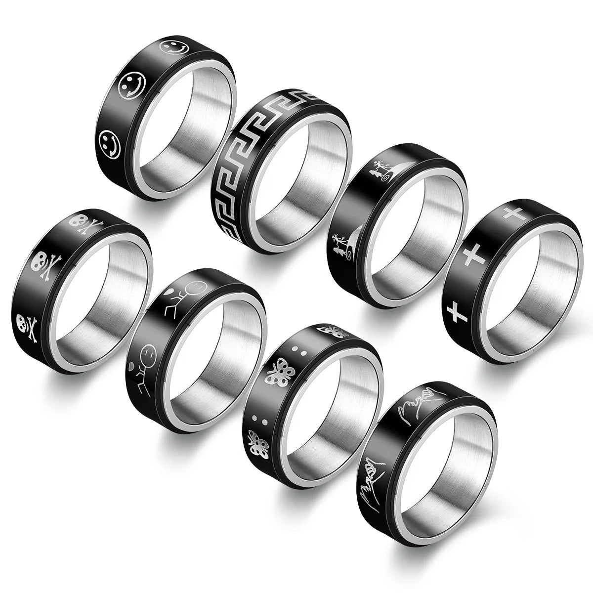 Trendy Spinning Stainless Steel Multilayer Mens Ring Anti Anxiety Stress Relief Titanium Steel Rotating Ring Jewelry