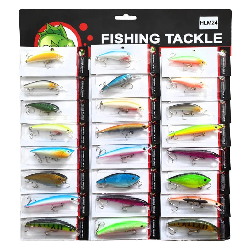 Hot Selling 24pcs Paper Card Set Soft Baits Spinner Spoon Hard Lure Artificial Wobblers Fishing Lure Set Fishing Tackle