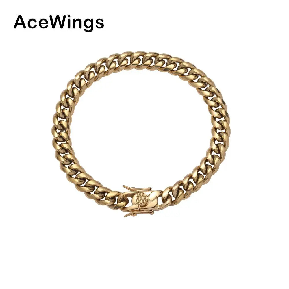 SB003   8mm 7inch 8inch Stainless Steel  Cuban Link Chain Hip Hop Chain Bracelet