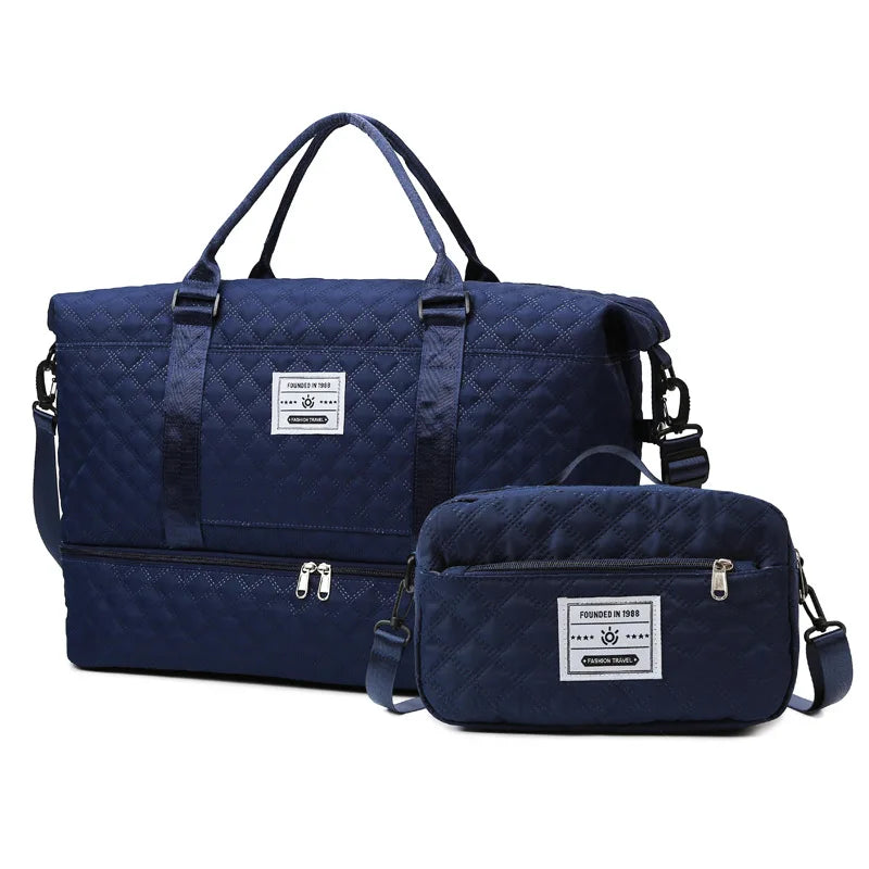 Large Capacity Duffel Bag Set Casual Travel Fitness Wet Pocket Weekend and Tote Bag with Zipper Closure 2 Pieces Small Bag
