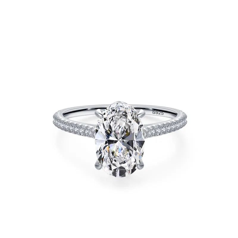 Luxury Big Diamond Engagement Ring 925 Sterling Silver Wedding 3ct Oval Zirconia Ring for Fine Jewelry Gift