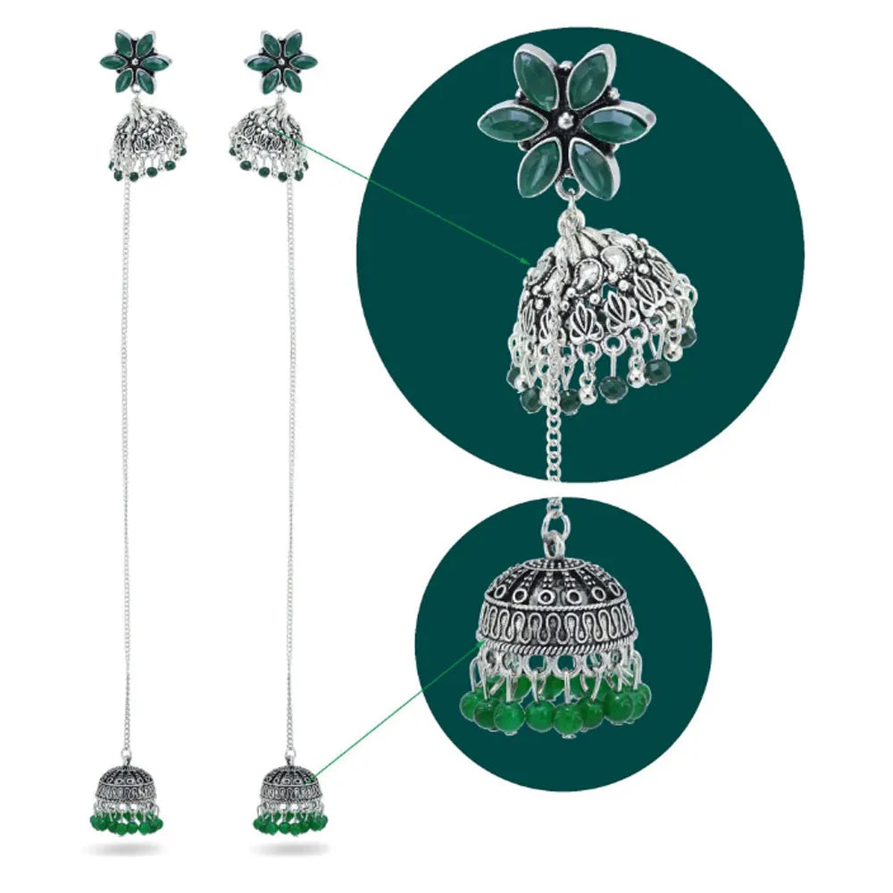 Womens Ladies Fashion Alloy Green Enameled Jhumka Pendant Dangle Drop Earrings Jewelry