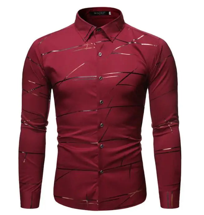 Wholesale Fashion Shirt Cotton Gilding Printing Custom Man's Slim Long Sleeve Dress Shirts