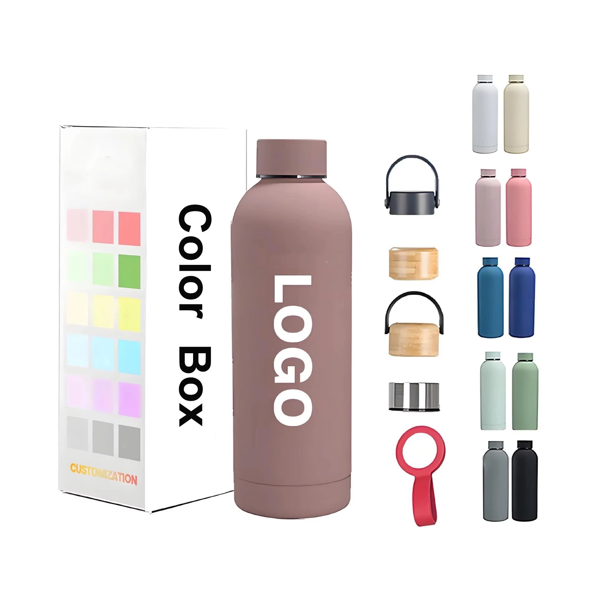 Custom Logo Luxury Water Bottle Insulated 304 Stainless Steel Vacuum Flask Keep Hot and Cold 500ml Drink Outdoor Waterbottle