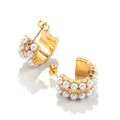 Luxury 18K Gold Plated Stainless Steel C Earrings Retro Style Trendy Imitation Pearl Hoop Studs for Women for Parties Religious