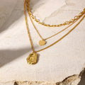 European American Net Red Bloggers Women's 18K Gold Titanium Steel Three Link Necklace Gold Plated Stainless Steel