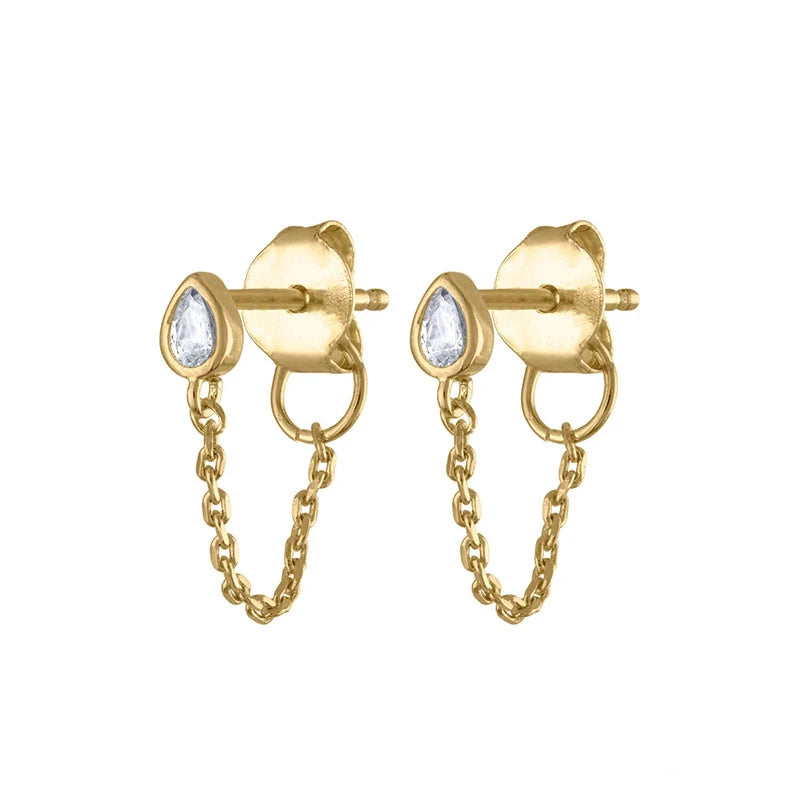 Simple Gold Plated S925 Silver Cz Diamond Chains Earring Sterling Silver Oval Zircon Earring for Women