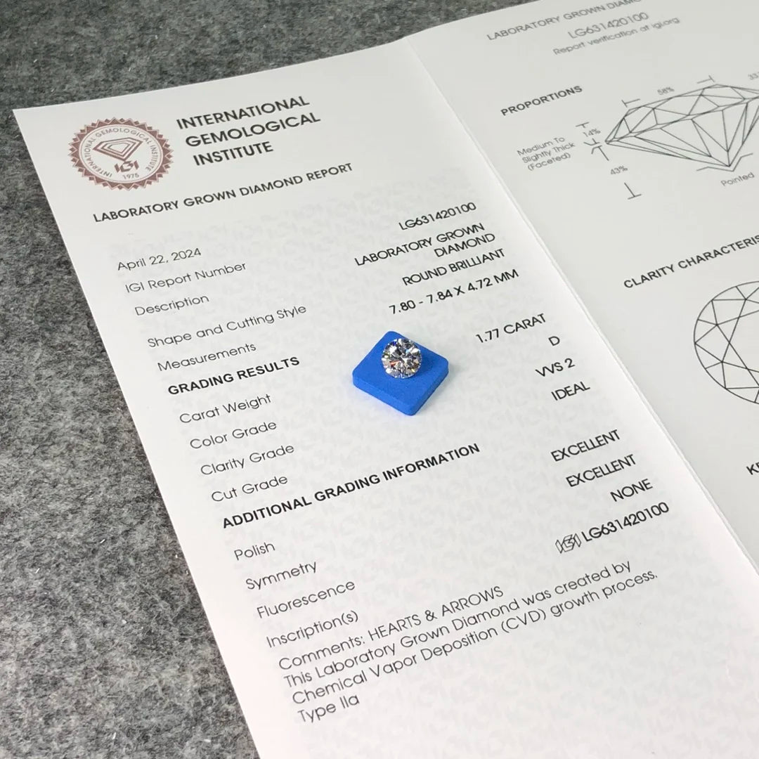 IGI Certified 1.77ct  D VVS2 Wholesale Lab Created Diamond CVD Lab Grown Diamond
