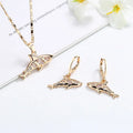 New Fashion Bridal Gold Brass Flower Pendant Necklace Earrings Jewelry Set for Women