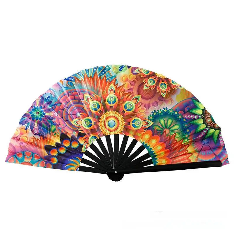 2025 New Large 33cm Bamboo Folding Hand Fan Chinese/Japanese Gradient Colorful Reflective Foldable Music Festival Promotion