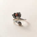 2023 New Vintage Thai 925 Silver Southern Red Lotus Open Adjustable Finger Ring for Women Fine Jewelry