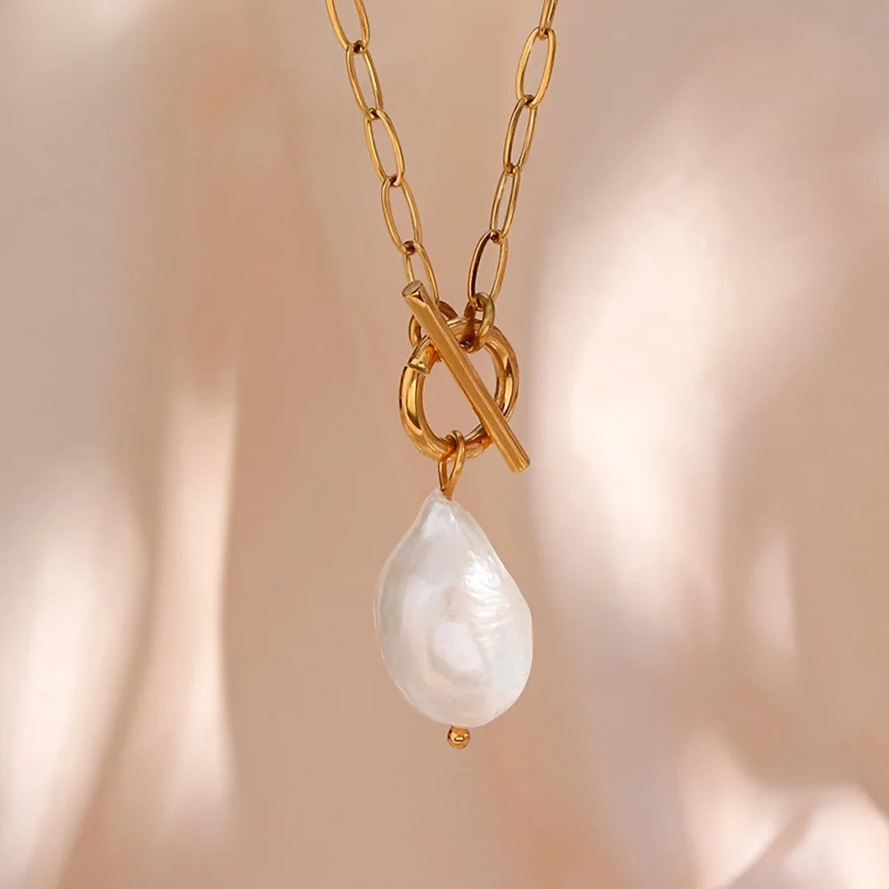 Tendencias 2025 New 18K Gold Plated Stainless Steel Romantic Baroque - Style Pearl Summer Necklace - Stylish Jewelry for Women