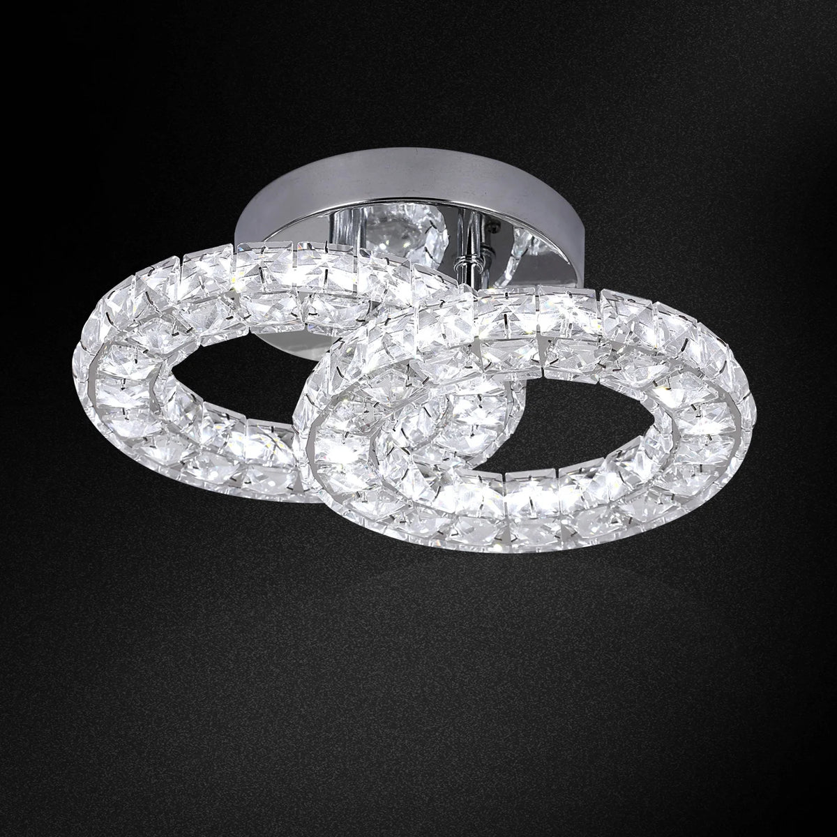Changeable 3 Colors Fixtures Lamp 18W Bedroom 2 Rings Led Surface Mount Crystal Ceiling Light for Apartment