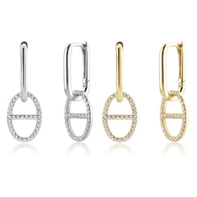 FUAMAY Aretes De Plata 925 Silver Geometry Shaped Drop Paperclip Earrings With Zircon