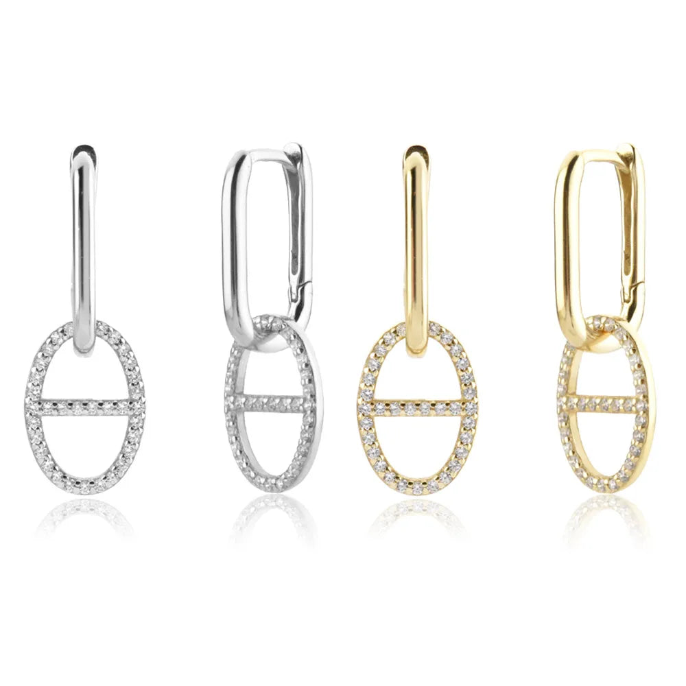 FUAMAY Aretes De Plata 925 Silver Geometry Shaped Drop Paperclip Earrings With Zircon