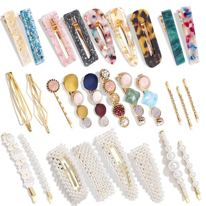 MIO 20-pack Acrylic Resin Pearl Hair Clips Fashionable Handmade Hairgrips alligator Glitter Crystal Geometric Hairpins for Girls